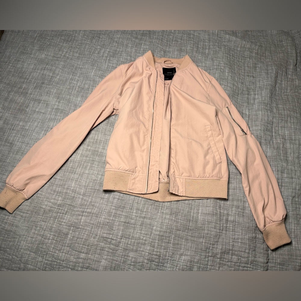 light zara bomber jacket in blush pink XS